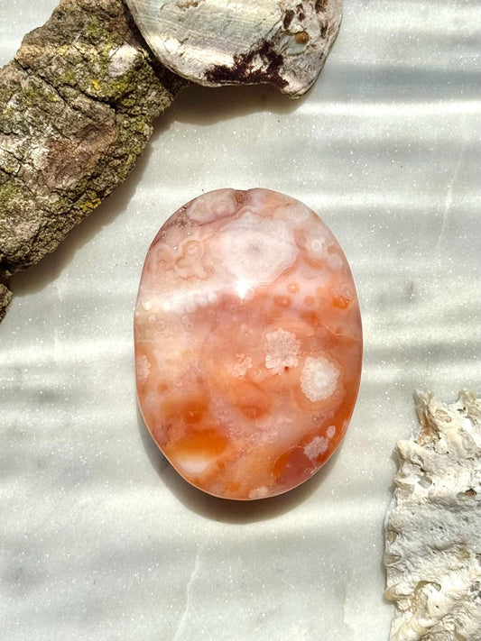 Carnelian Flower Agate Palm Stone | Carnelian Flower Agate | Gift for Crystal Lover | Creativity Crystal | Motivational Crystal