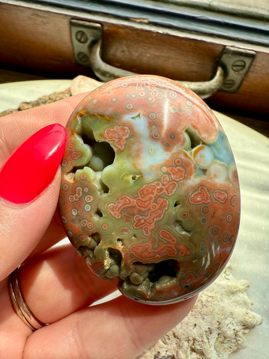 Ocean Jasper Palm Stone with Druzy | Ocean Jasper | Gift for Crystal Lover | Calming Crystal | JoyfulCrystal | Rare Crystal | Unique Crystal