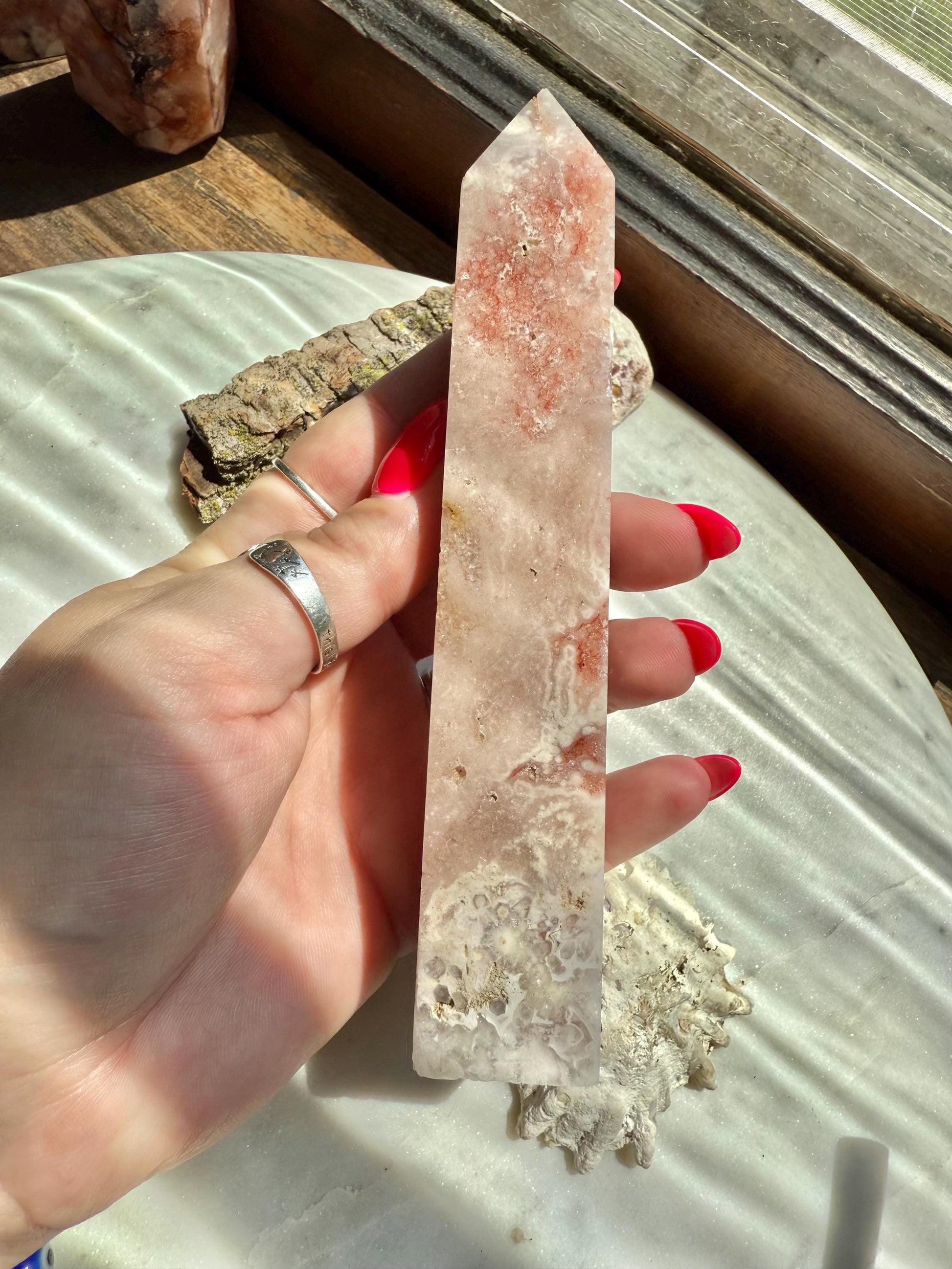 Pink Amethyst and Flower Agate Tower | Pink Amethyst | Flower Agate | Gift for Crystal Lover | Unique Crystal | Combo Crystal | Pink Crystal