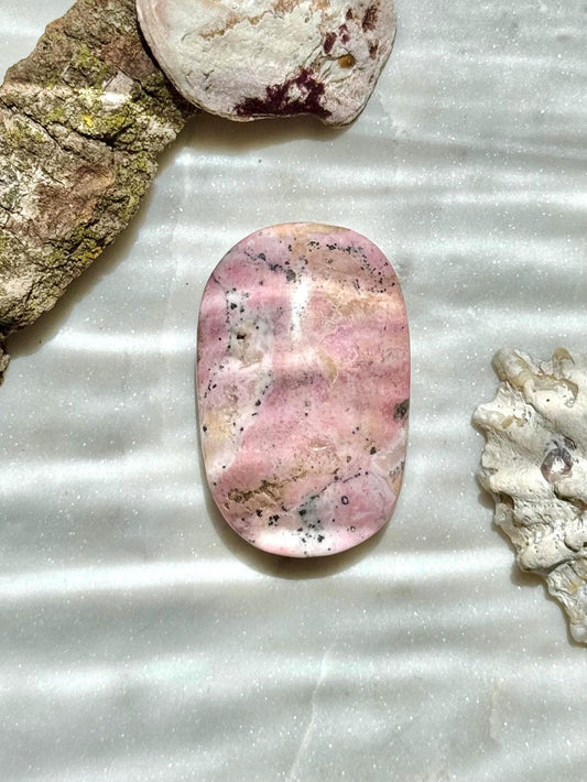 Pink Peruvian Rhodonite Palm Stone | Peruvian Rhodonite | Pink Crystal | Pink and Black Crystal| Unique Crystal | Self-love Crystal