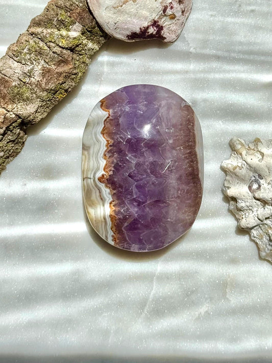 Amethyst and Crazy Lace Agate Palm Stone | Amethyst | Crazy Lace Agate | Gift for Crystal Lover | Calming Crystal | | Unique Crystal