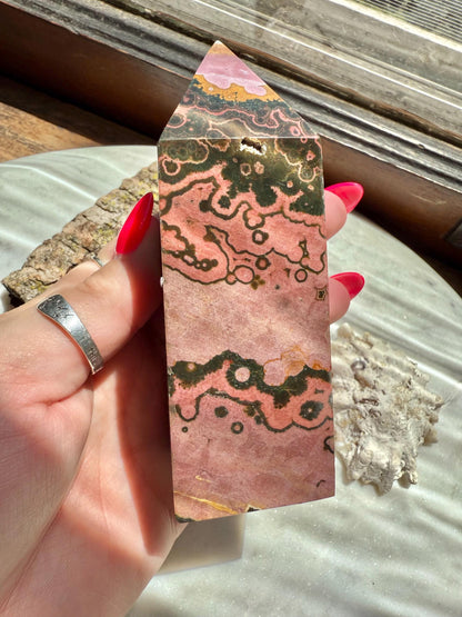 Pink Ocean Jasper Tower | Pink Sea Jasper Tower | Gift for Crystal Lover | Unique Crystal | Rare Crystal | Pink Crystal | Ocean Jasper Tower