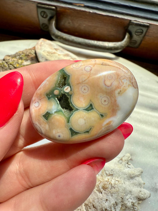 Ocean Jasper Palm Stone with Druzy | Ocean Jasper | Gift for Crystal Lover | Calming Crystal | JoyfulCrystal | Rare Crystal | Unique Crystal