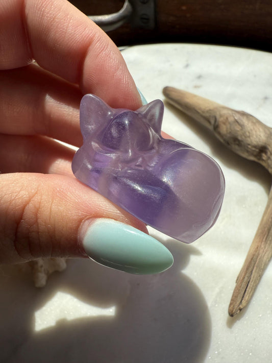 Purple Fluorite Sleeping Cat | Cat Crystal Carving | Kitty Crystal Carving | Gift for Cat Lover | Cat Lover Gift | Fluorite Carving