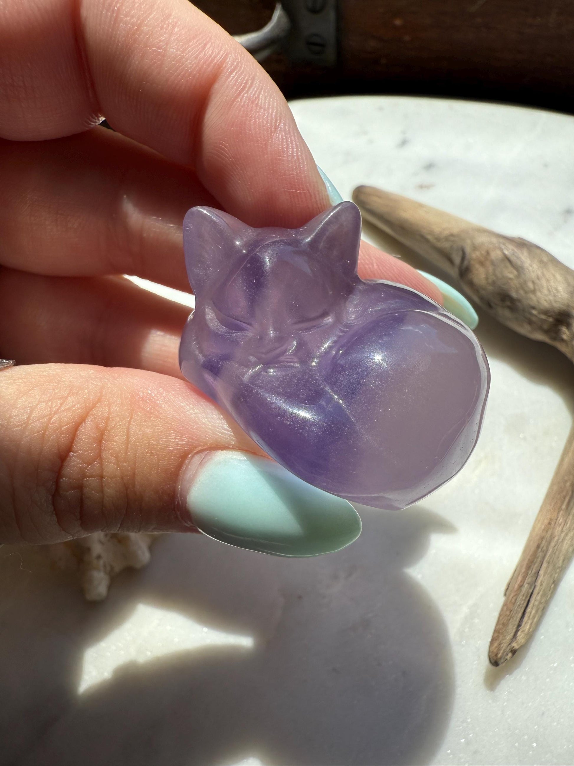 Purple Fluorite Sleeping Cat | Cat Crystal Carving | Kitty Crystal Carving | Gift for Cat Lover | Cat Lover Gift | Fluorite Carving