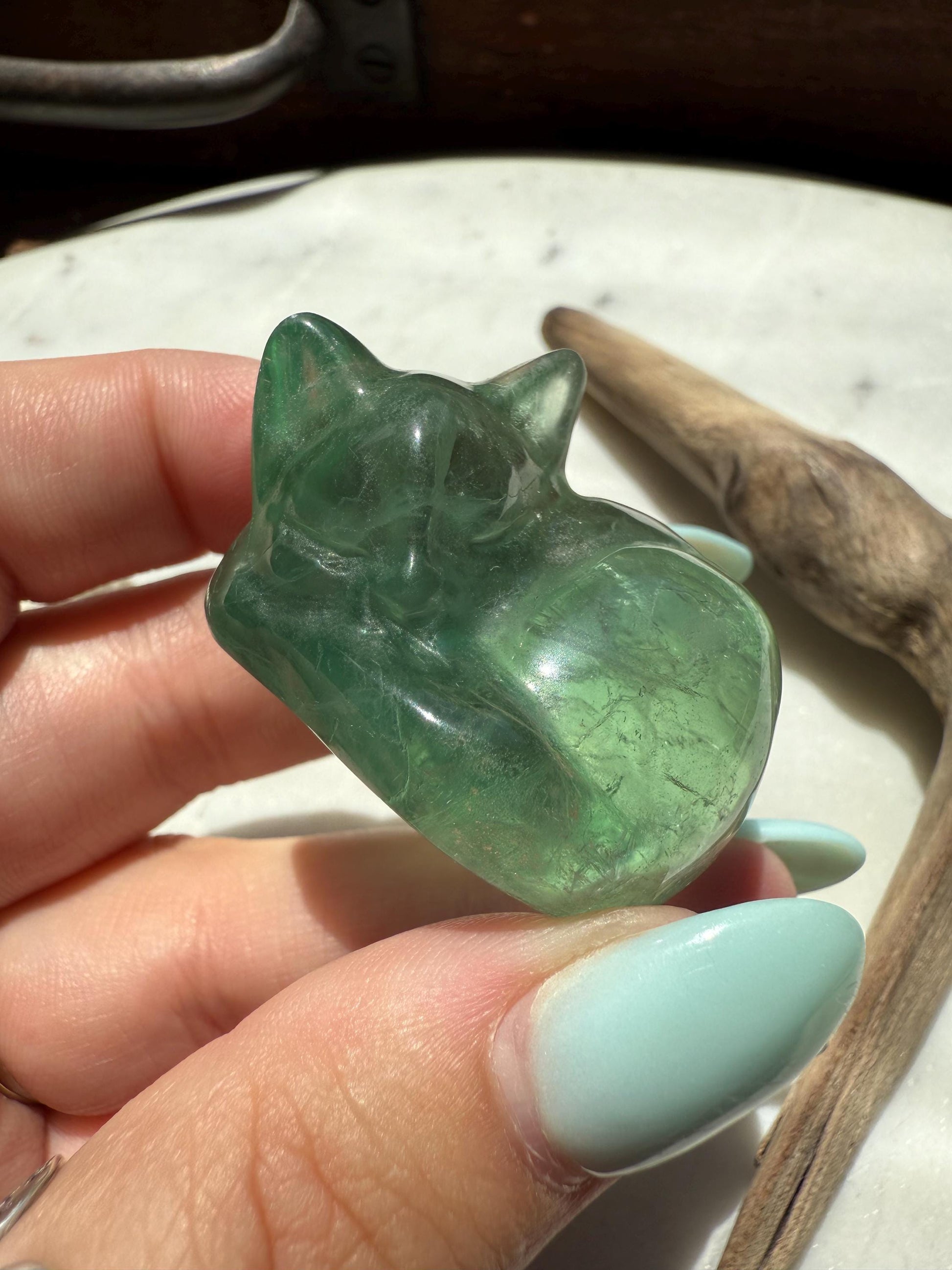 Green Fluorite Sleeping Cat | Cat Crystal Carving | Kitty Crystal Carving | Gift for Cat Lover | Cat Lover Gift | Fluorite Carving