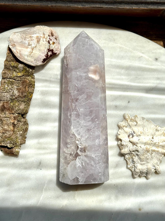 Amethyst and Flower Agate Tower | Amethyst | Gift for Crystal Lover | Pink and Purple Crystal | Unique Crystal | Combo Crystal