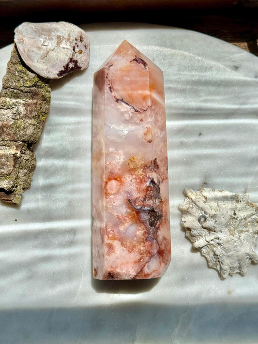 Carnelian and Flower Agate Tower | Carnelian | Flower Agate | Gift for Crystal Lover | Unique Crystal | Combo Crystal