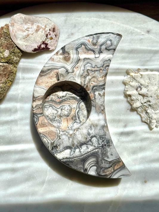 Banded Onyx Crescent Moon Candle Holder | Gift for Crystal Lover | Unique Crystal Gift | Crystal Home Decor | Spooky Season Decor