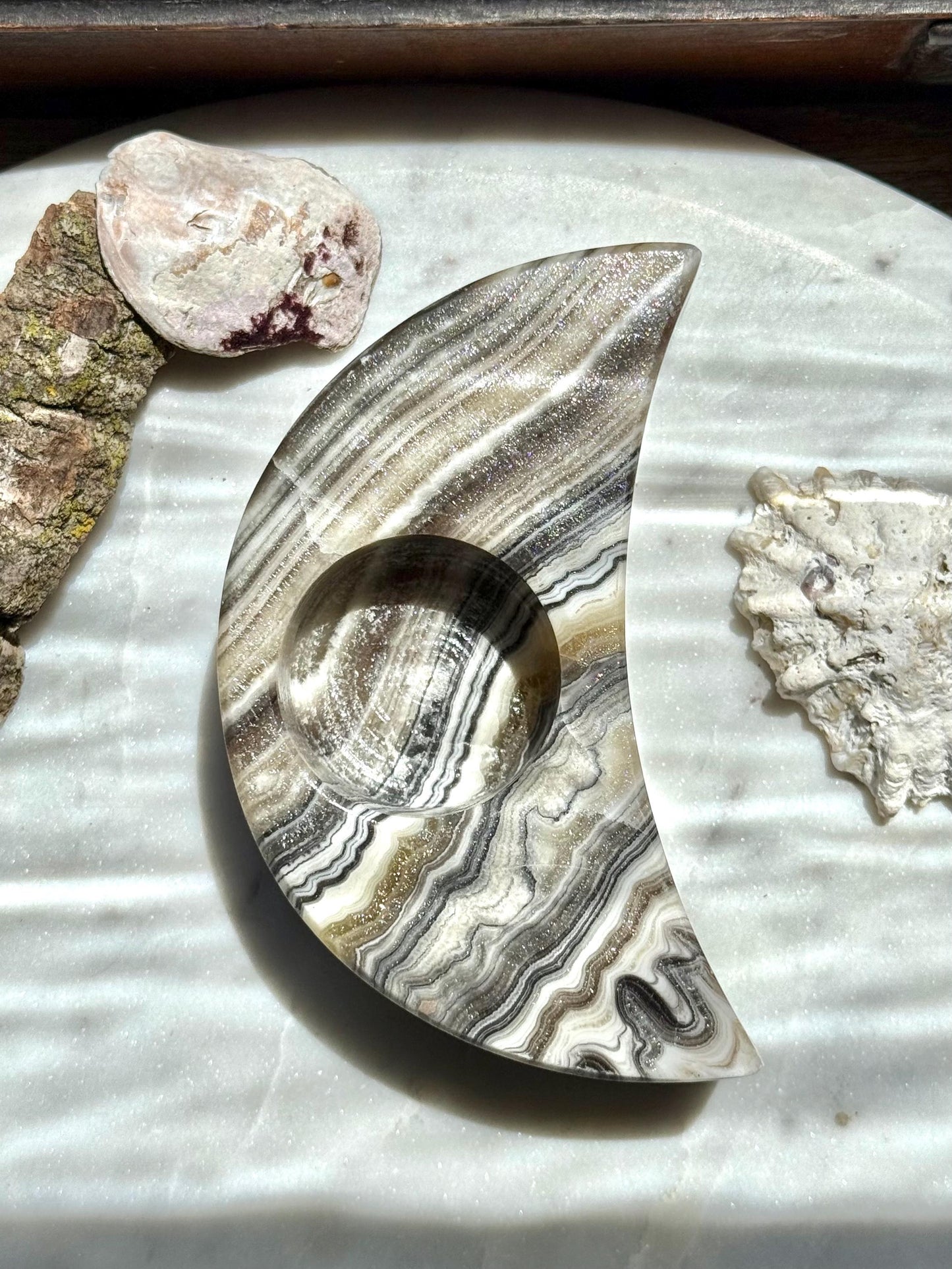 Banded Onyx Crescent Moon Candle Holder | Gift for Crystal Lover | Unique Crystal Gift | Crystal Home Decor | Spooky Season Decor