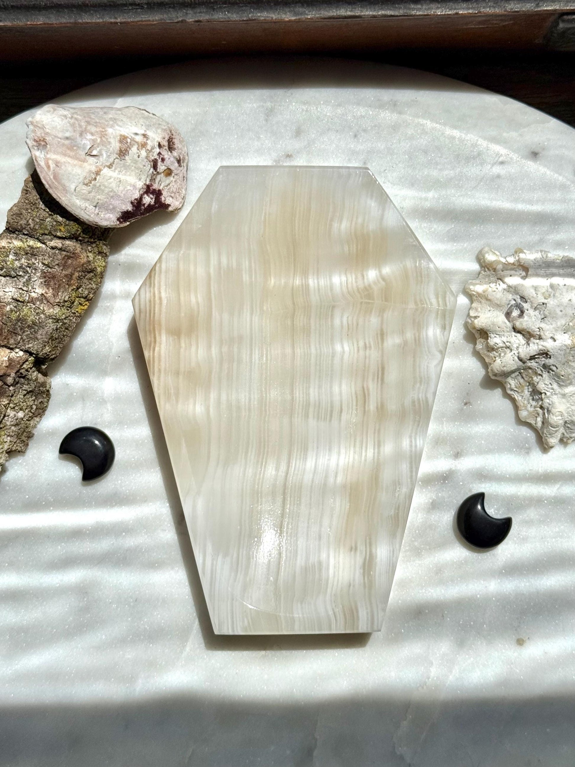Banded Onyx Coffin Dish | Gift for Crystal Lover | Unique Crystal Gift | Crystal Jewelry Dish | Spooky Season Decor | Halloween Gift