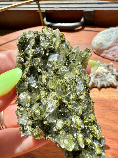 High Quality Epidote and Quartz Free Form || Epidote and Quartz || Forest Fairy Quartz || Raw Crystal || Sparkly Crystal