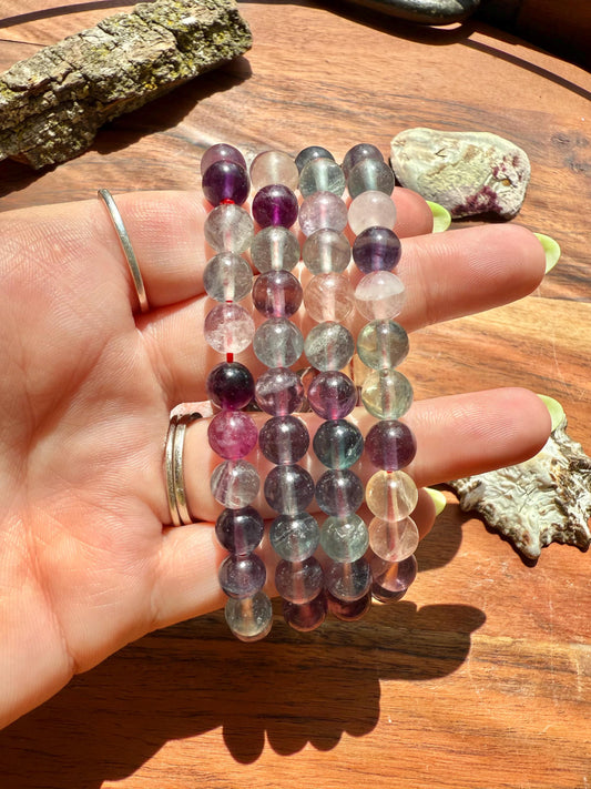 Rainbow Fluorite Bracelet 8mm || Rainbow Fluorite || Purple Crystal Bracelet || Gift for Crystal Lover || Gift for Mom || Crystal Bracelet