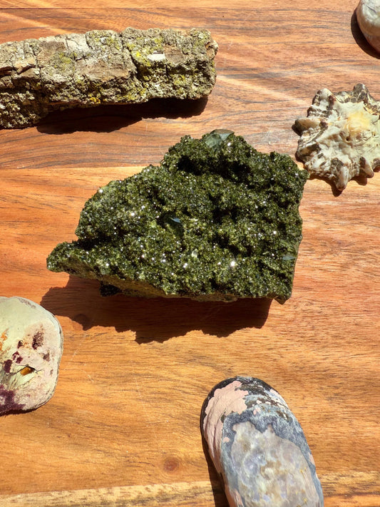 High Quality Epidote and Quartz Free Form || Epidote and Quartz || Forest Fairy Quartz || Raw Crystal || Sparkly Crystal