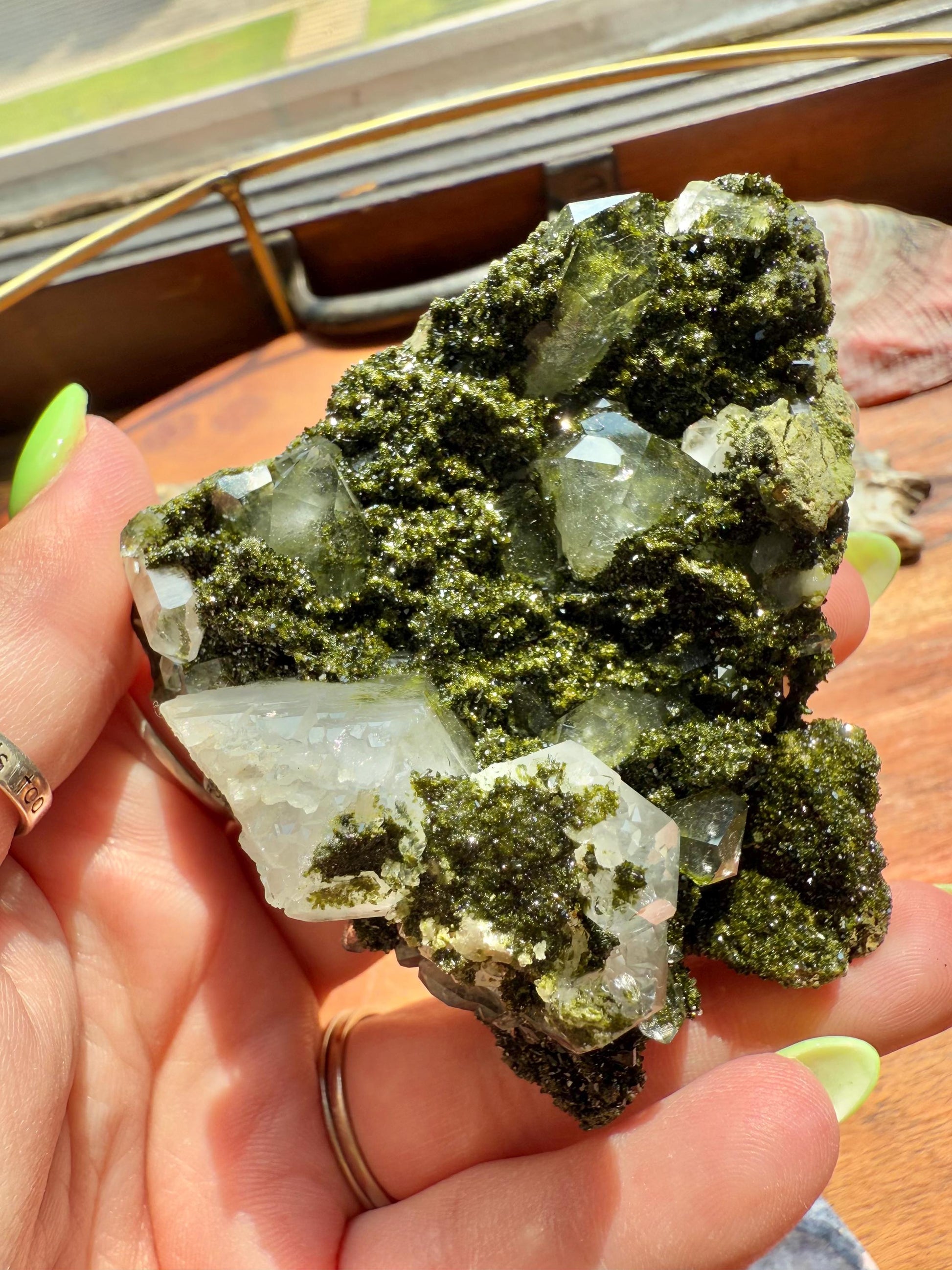 High Quality Epidote and Quartz Free Form || Epidote and Quartz || Forest Fairy Quartz || Raw Crystal || Sparkly Crystal