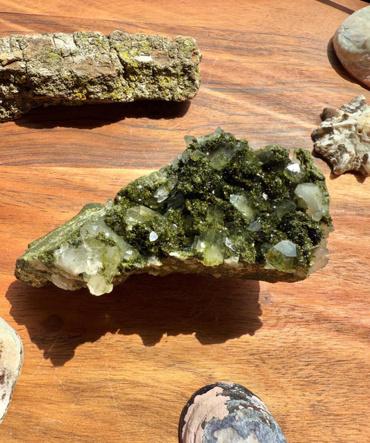 High Quality Epidote and Quartz Free Form || Epidote and Quartz || Forest Fairy Quartz || Raw Crystal || Sparkly Crystal