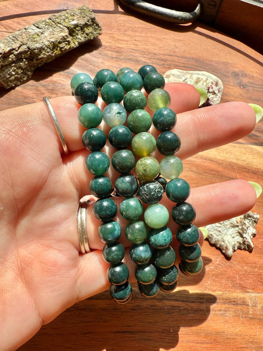 Moss Agate 8mm || Moss Agate || Green Crystal Bracelet || Gift for Crystal Lover || Gift for Mom || Crystal Bracelet