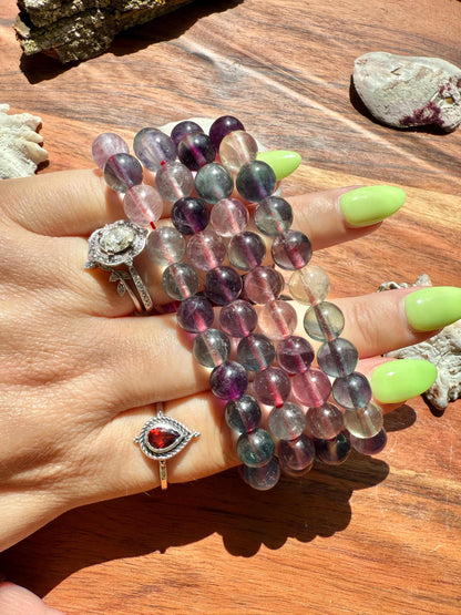 Rainbow Fluorite Bracelet 8mm || Rainbow Fluorite || Purple Crystal Bracelet || Gift for Crystal Lover || Gift for Mom || Crystal Bracelet