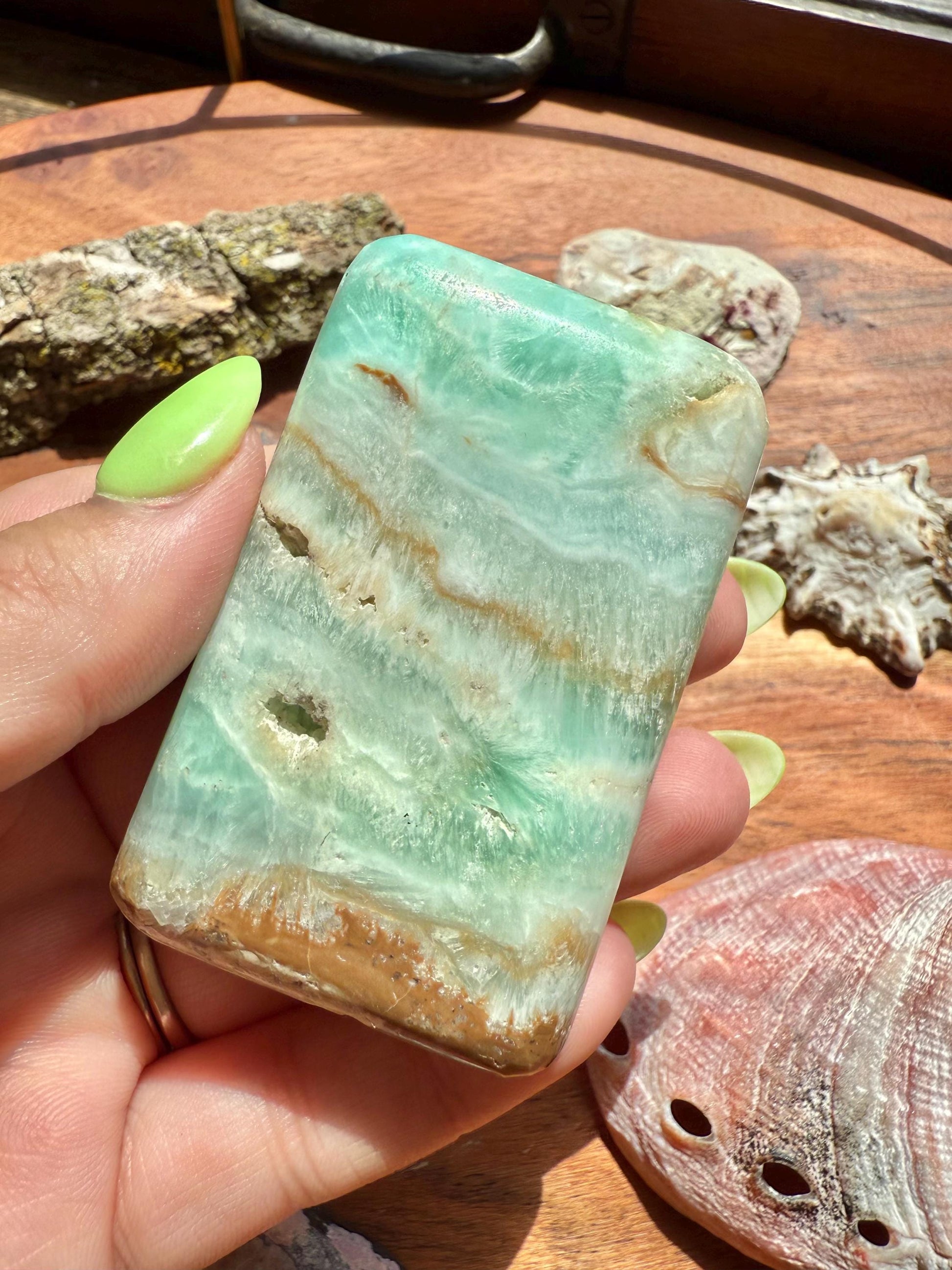Caribbean Calcite Palm Stone || Caribbean Calcite Rectangle || Soap Shaped Caribbean Calcite || Crystal Gift || Caribbean Calcite