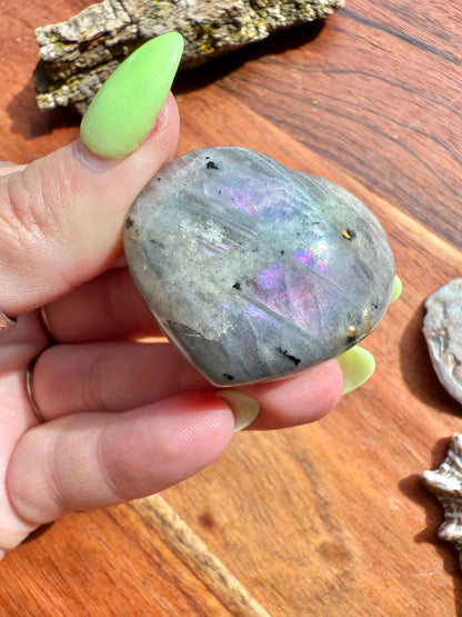 Purple and Pink Flash Labradorite Heart (Small)