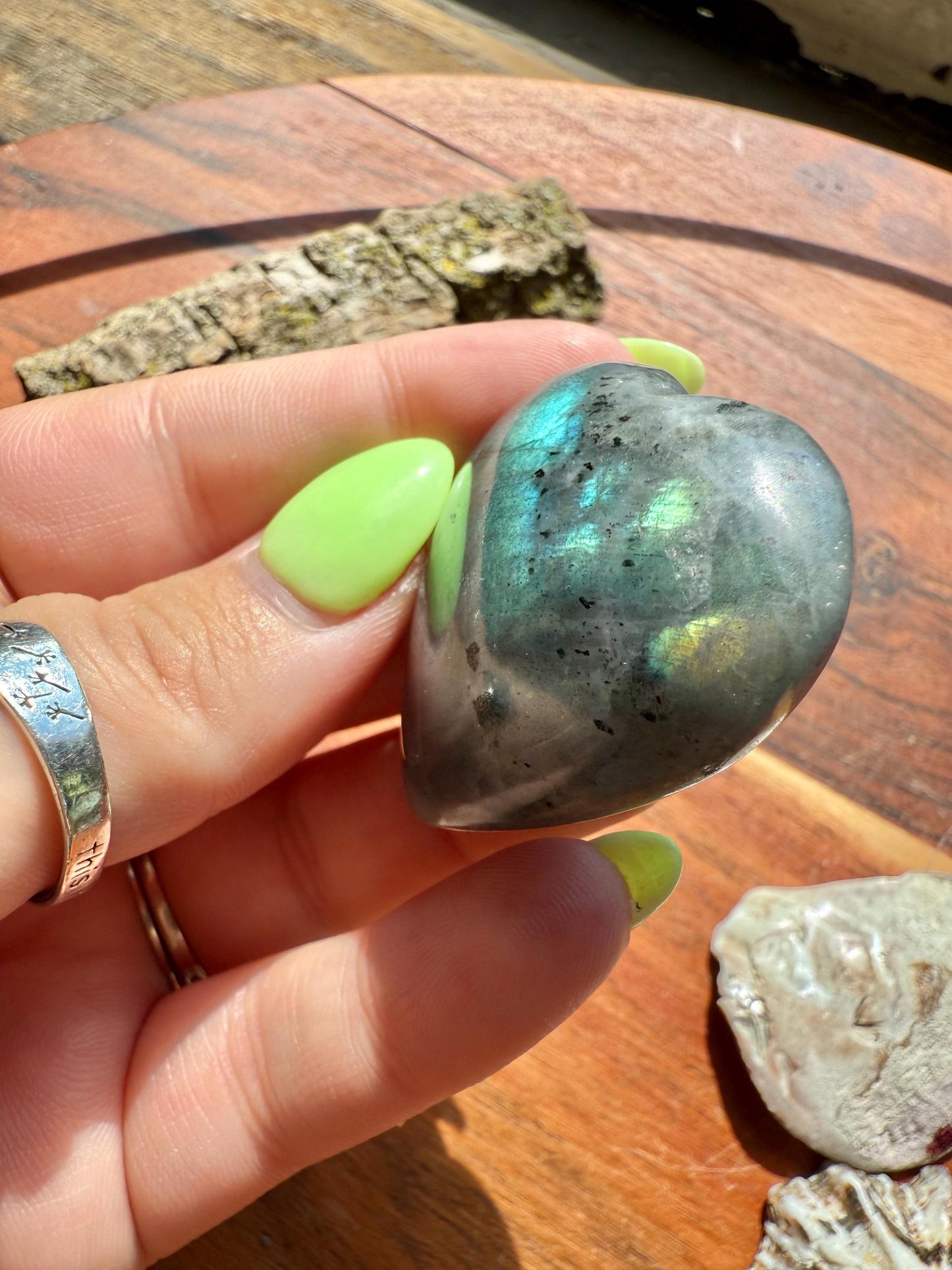 Blue Green Flash Labradorite Heart (Small)
