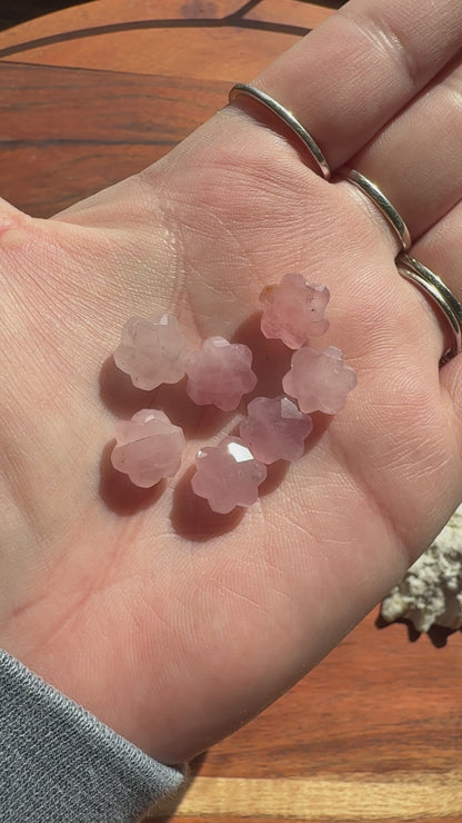 MINI ROSE QUARTZ FACETED FLOWER CARVING [QTY. 1]