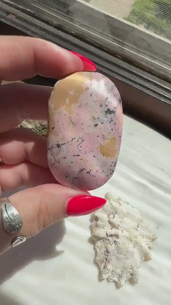 Pink Peruvian Rhodonite Palm Stone