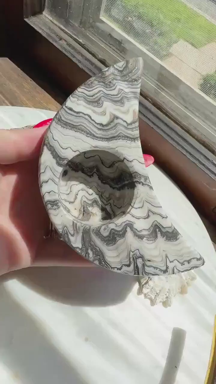 Banded Onyx Crescent Moon Candle Holder