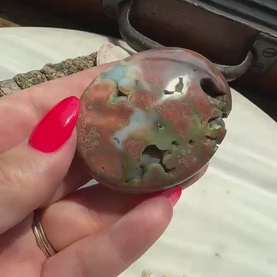 Ocean Jasper Palm Stone with Druzy
