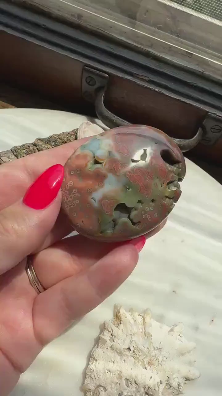 Ocean Jasper Palm Stone with Druzy