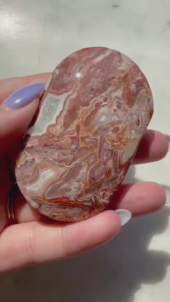 Crazy Lace Agate Palm Stone | Mexican Crazy Lace Agate | Gift for Crystal Lover | Happiness Crystal | Grounding Crystal | Crystal Gift