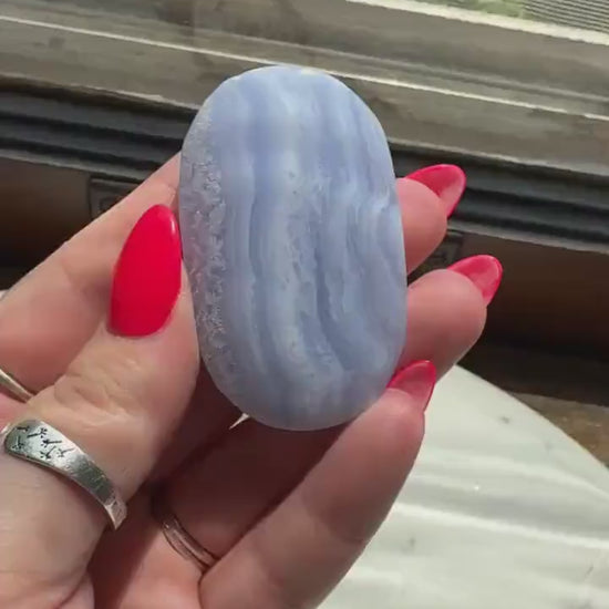 Blue Lace Agate Palm Stone