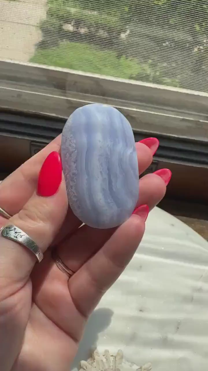 Blue Lace Agate Palm Stone