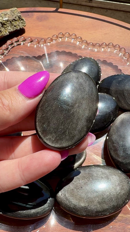 SILVER SHEEN OBSIDIAN PALM STONE (INTUITIVELY CHOSEN)
