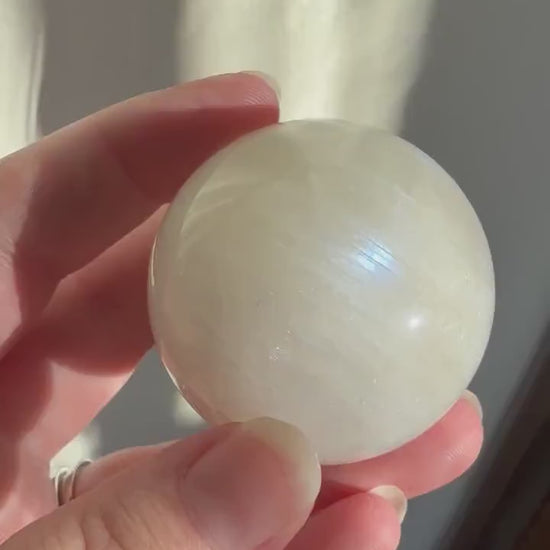 White Moonstone Sphere with Blue Flash | High Quality, Pure White Moonstone Sphere | Crystal Sphere | Crystal Carving | White Crystal