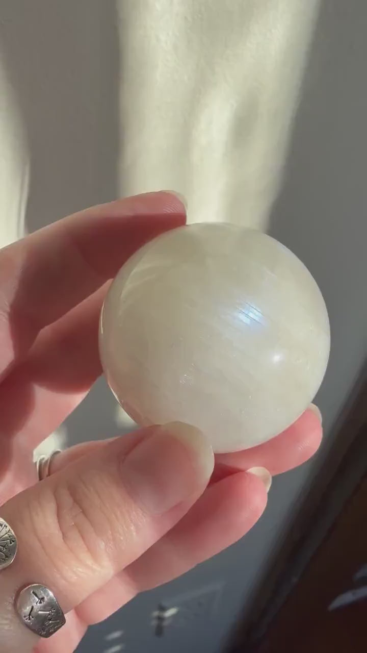 White Moonstone Sphere with Blue Flash | High Quality, Pure White Moonstone Sphere | Crystal Sphere | Crystal Carving | White Crystal