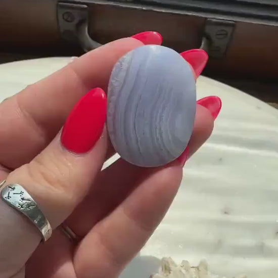 Blue Lace Agate Palm Stone