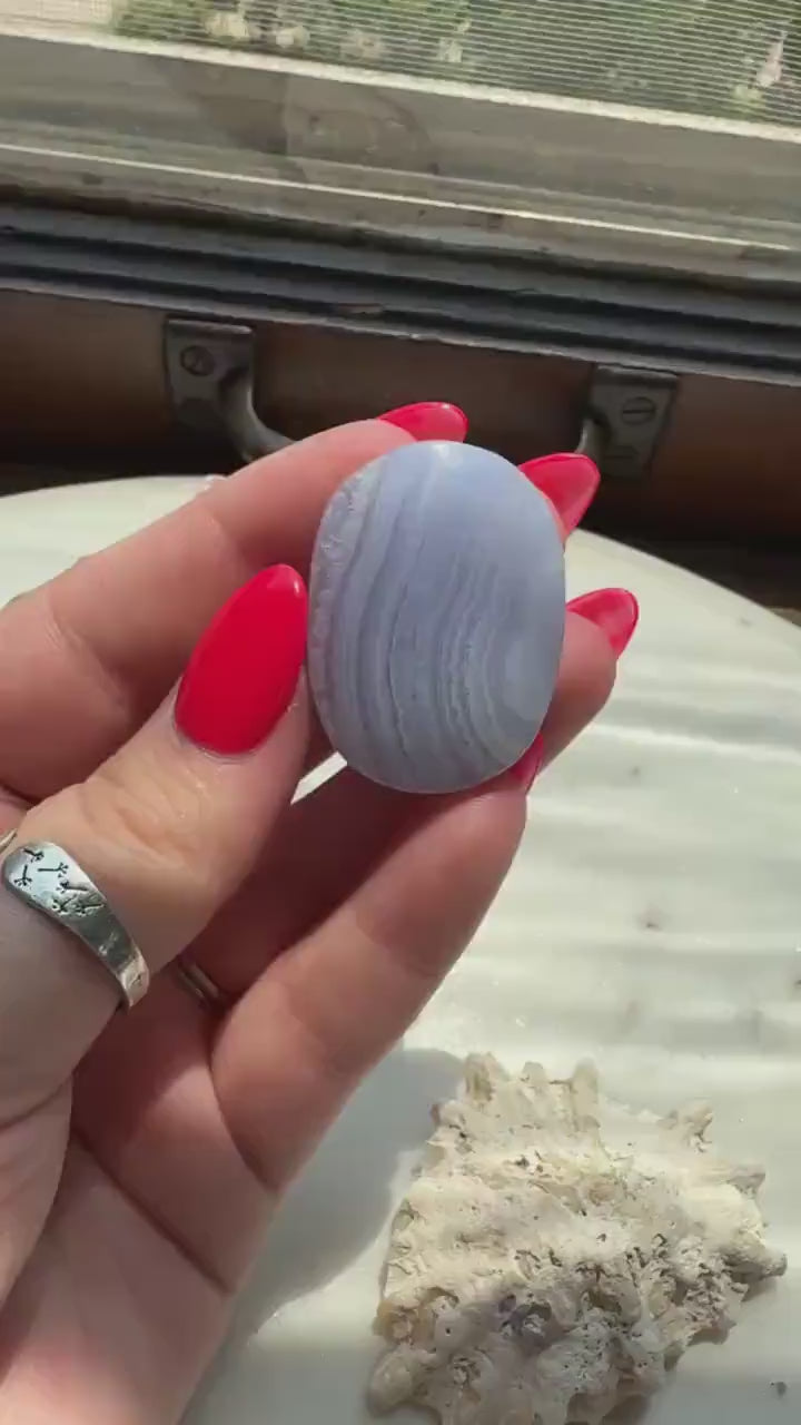 Blue Lace Agate Palm Stone