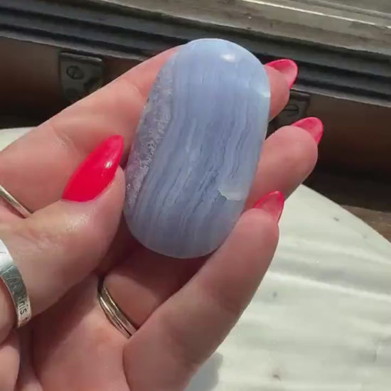 Blue Lace Agate Palm Stone