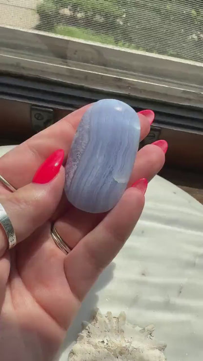 Blue Lace Agate Palm Stone
