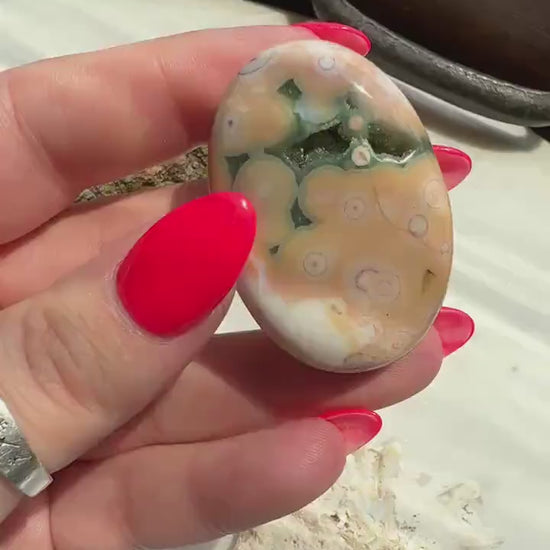 Ocean Jasper Palm Stone with Druzy