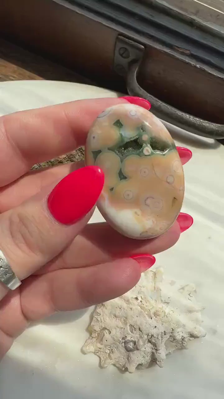 Ocean Jasper Palm Stone with Druzy