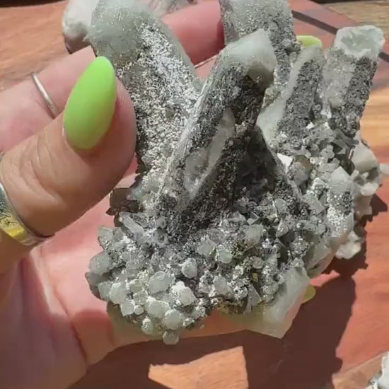 High Quality Calcite Covered Quartz with Pyrite from Mongolia |