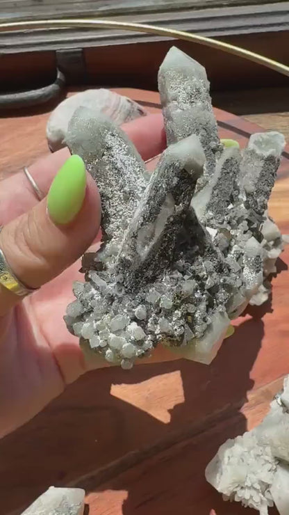 High Quality Calcite Covered Quartz with Pyrite from Mongolia |