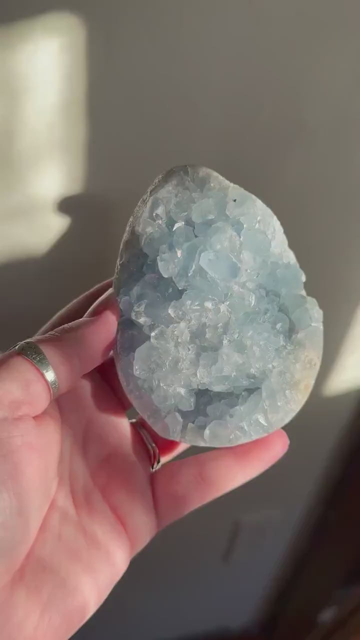 Blue Celestite Cluster | Blue Celestite Geode | Natural Celestite Cluster | Raw Celestite Cluster | Raw Gemstone Cluster (Stands On Side)