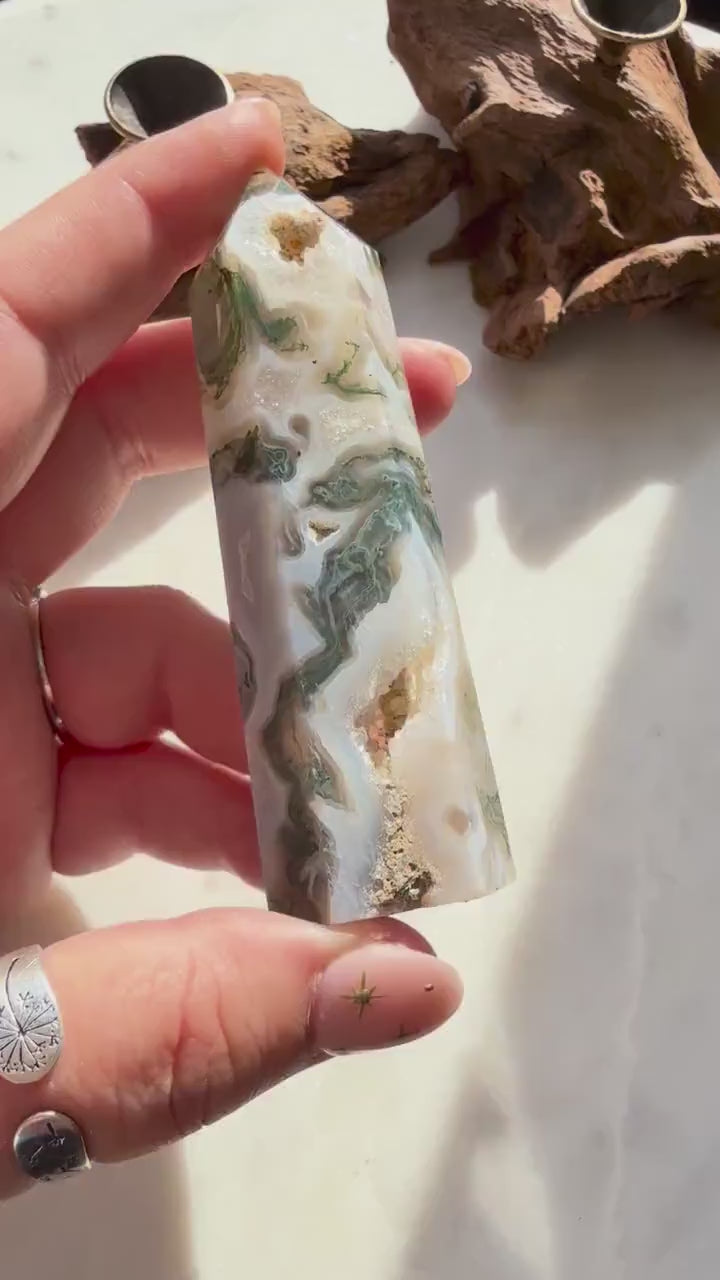 Moss Agate Tower || Moss Agate || Crystal Tower || Altar Decor || Home Decor || Crystal Agate Tower || Carved Gemstone || Crystal Carving