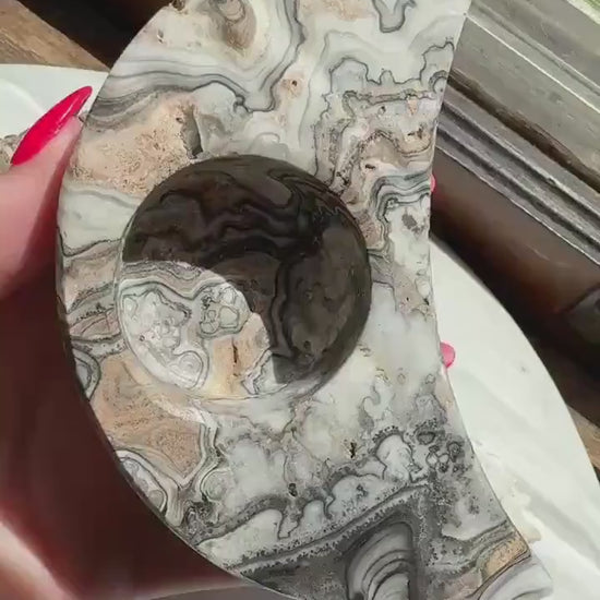 Banded Onyx Crescent Moon Candle Holder