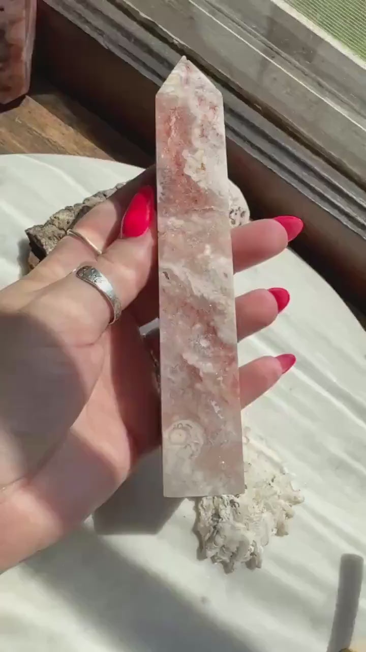 Pink Amethyst and Flower Agate Tower