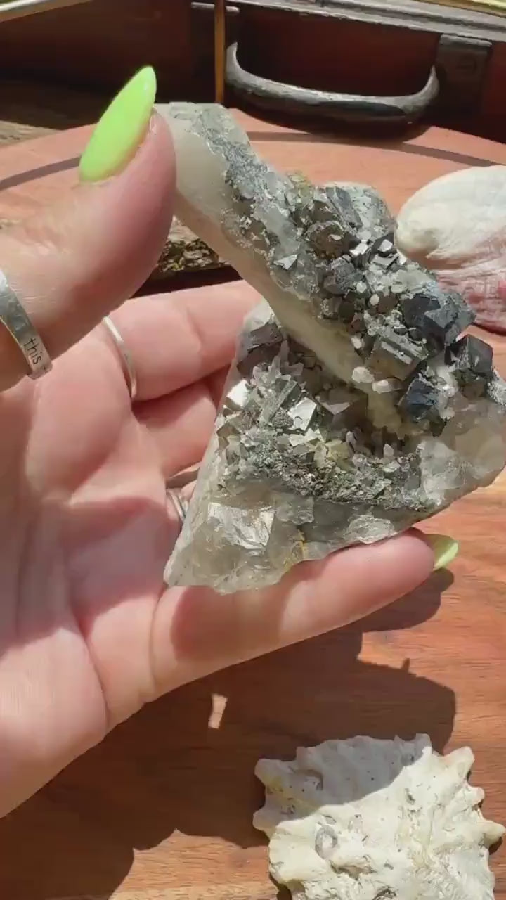 High Quality Calcite Covered Quartz with Pyrite from Mongolia |