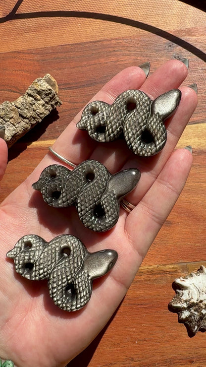 SILVER SHEEN OBSIDIAN SNAKE CARVING